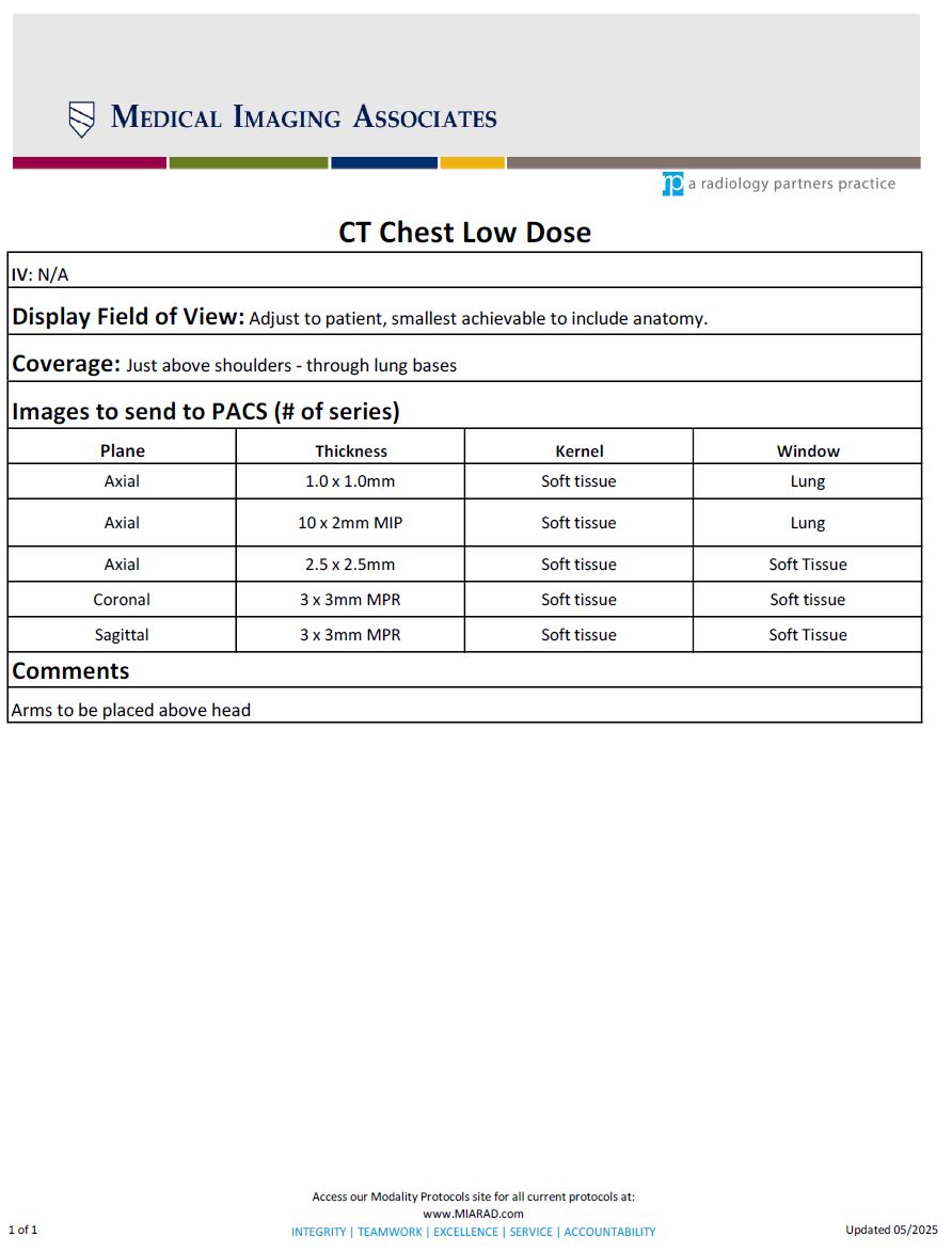 CT Chest Low Dose 05-2025